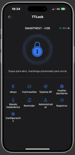 App TTLock con una cerradura SmartNest conectada